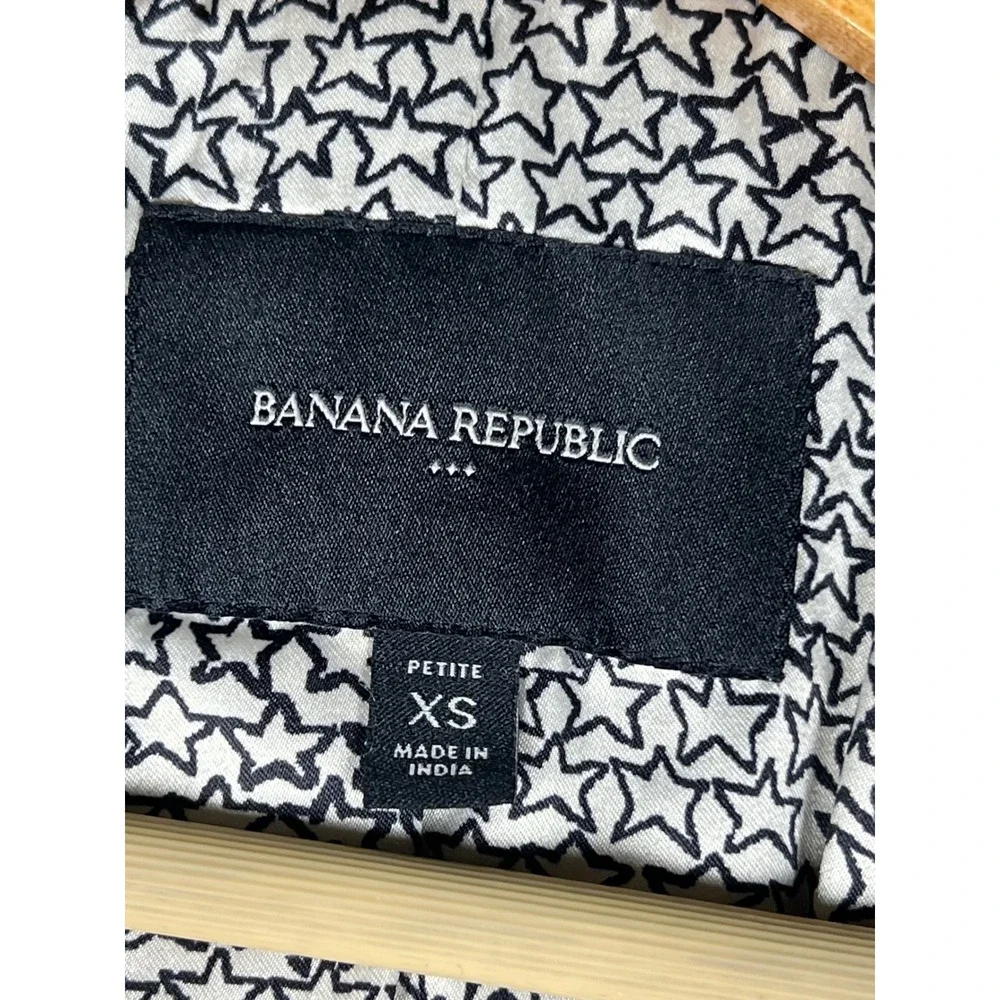 Banana Republic Black Trench Coat XS Petite‎ Preppy Classic Star Print Lining